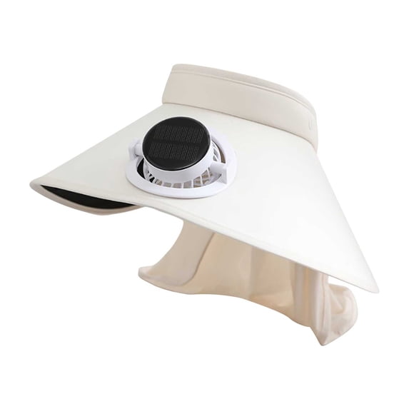 Solar Powered Fan Hat for Outdoor Sun Protection, Wide Brim Cooling Hat with Rechargeable Solar Fan, Empty Top Breathable Cap, White