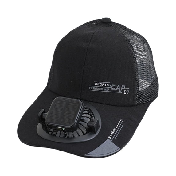 Solar Powered Fan Hat for Women Men Cooling Baseball Hat Fishing Camping Beach Hats with Solar Fans Summer USB Charging Sun Hats (Black)