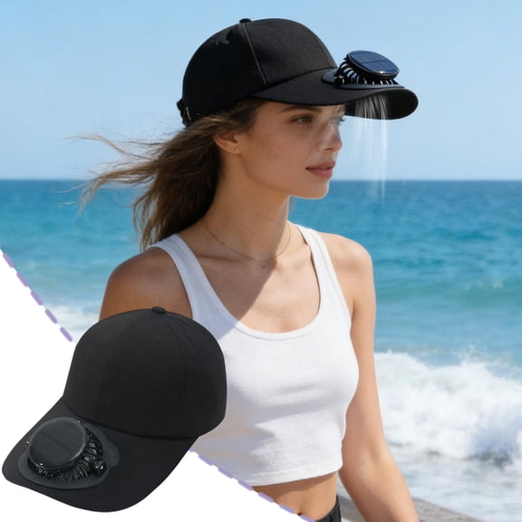 Solar Powered Fan Hat with 650mAh Battery USB Charging Breathable Fast-Dry Baseball Cap 3-Speed Cooling for Men Women Outdoor Fishing,Black