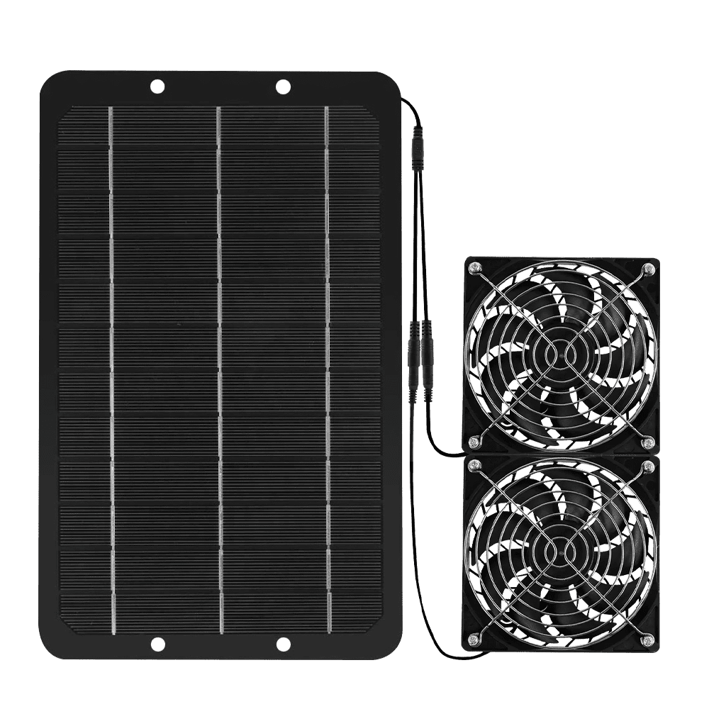 Solar Powered Fan Kit, 7W Solar Panel with 2 Waterproof Fans, Intake or Exhaust Air Fan for Outside Backyard Chicken Coops, Greenhouses, Dog Houses, Pet Houses