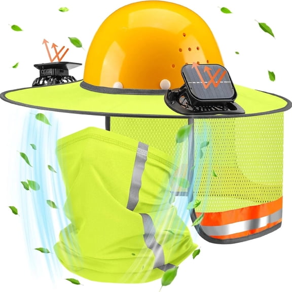 Solar-Powered Fan Safety Helmet with Sun-Protective Design, Breathable and Ventilated Construction Helmet, Provides Full Head Protection and Sun Shading for Outdoor Work