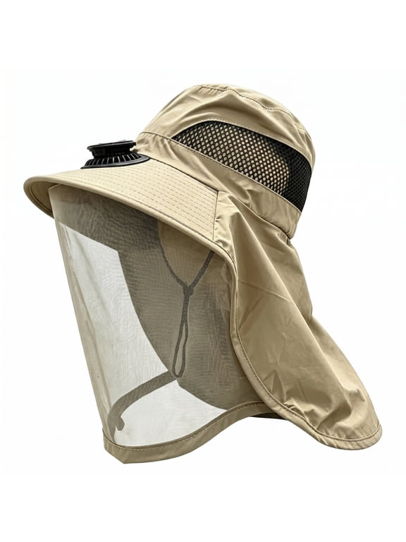 Solar‑Powered Fan Sun Hat, Full‑Face Neck Coverage Wide Brim Cooling Hat For Summer Work Outside