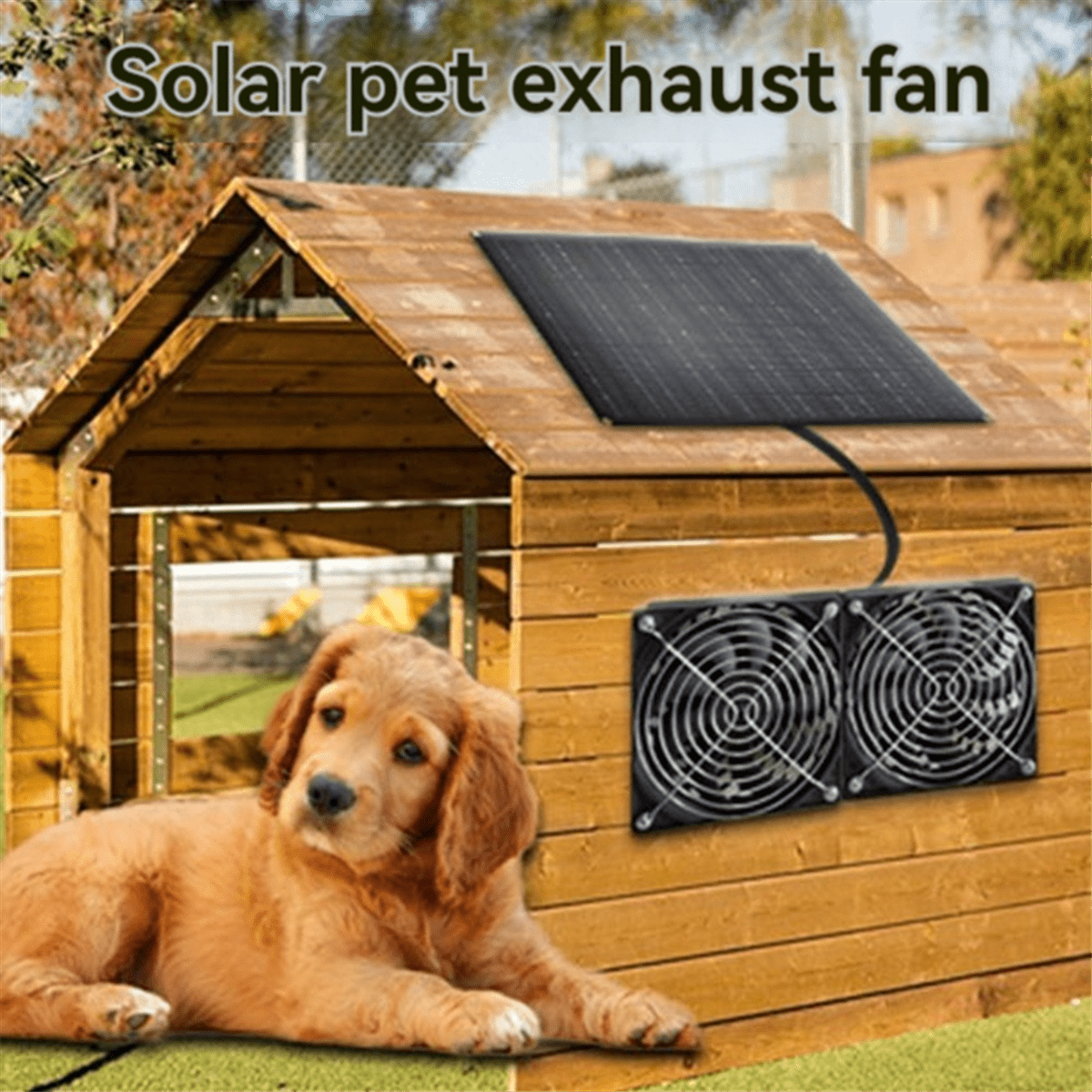 Solar Powered Fan for Dog House 15W Waterproof Solar Panel Dual Exhaust