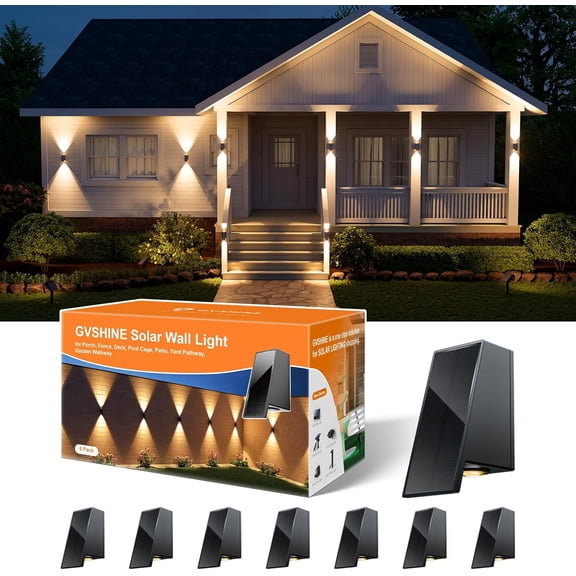 Solar Powered Fence Lights Outdoor Waterproof Wall Mount Up and Down LED Decorative Lamps for Outside Patio, House, Backyard, Porch, Deck, Garden with Bright Lens Easy to Install