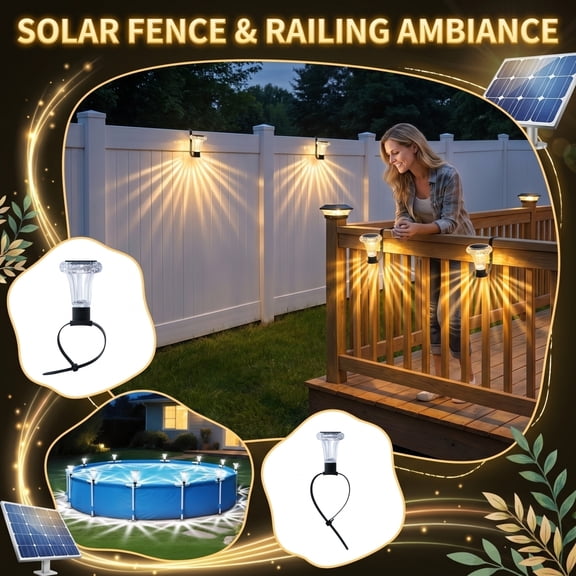 Solar Powered Fence Lights, Waterproof Patio Decorative Lamp with Cable Ties, Balcony Porch Railing Atmosphere Light for Swimming Pool Lawn Garden Decoration Lighting, 1PC