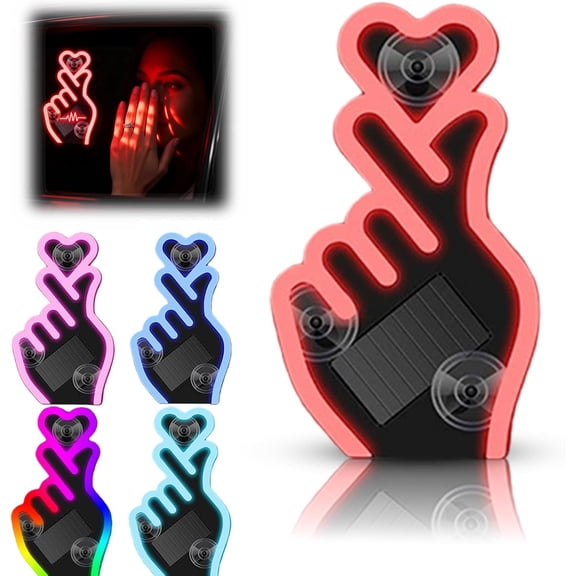 Solar-Powered Finger Heart Car Window Light, Solar Powered Wireless LED Heart Shape C-Pillar Neon Light, Car LED Ambient Lights, Romantic Window Ambient Lighting, Valentine's Day Gift (RED)