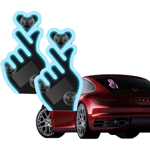 Solar-Powered Finger Heart Car Window Light, Solar Powered Wireless LED Heart Shape C-Pillar Neon Light, Colorful Wireless LED Atmosphere Light for Car Decoration (2PCS-D)