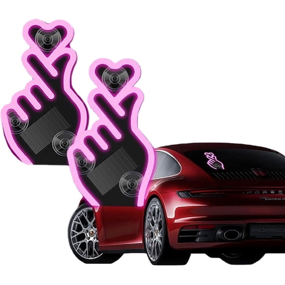 Solar-Powered Finger Heart Car Window Light, Solar Powered Wireless LED Heart Shape C-Pillar Neon Light, Colorful Wireless LED Atmosphere Light for Car Decoration(wwx)