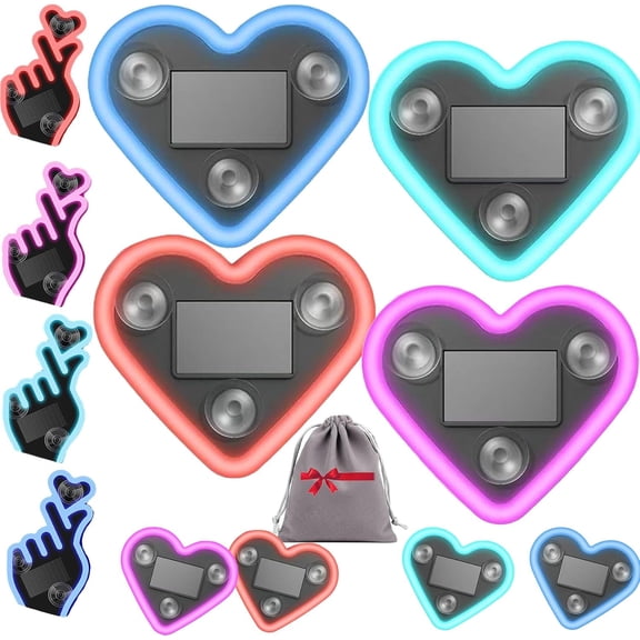 Solar-Powered Finger Heart Car Window Light - Solar Powered Wireless LED Heart Shape C-Pillar Neon Light