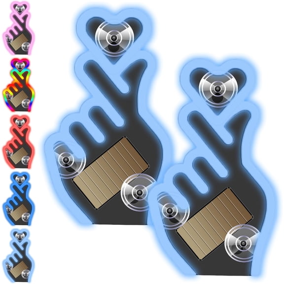 Solar-Powered Finger Heart Car Window Light, Wireless Colorful LED Atmosphere Light, Heart-Shaped C-Pillar Neon Lamp for Car Interior Decor