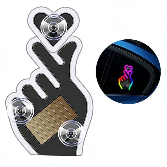 Solar Powered Finger Heart Window Light, Wireless LED Neon Heart Shape C-Pillar Decorative Lamp, Colorful Atmosphere Light for Car Interior Exterior, 1PC