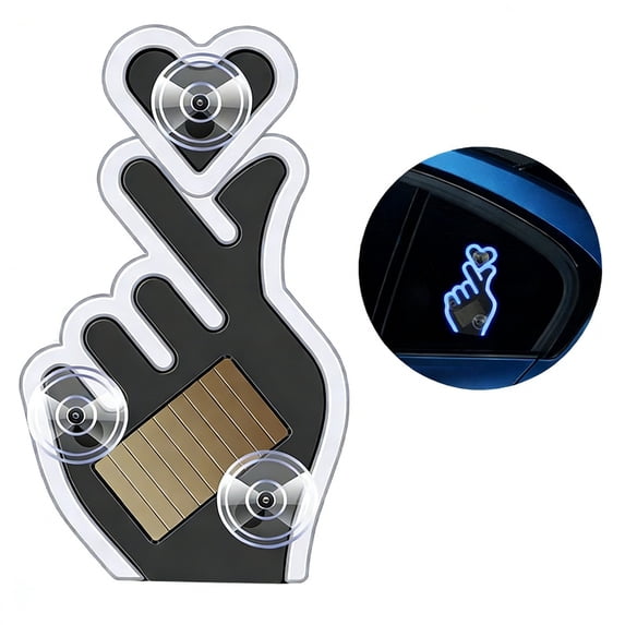 Solar Powered Finger Heart Window Light, Wireless LED Neon Heart Shape C-Pillar Decorative Lamp, Colorful Atmosphere Light for Car Interior Exterior, 1PC