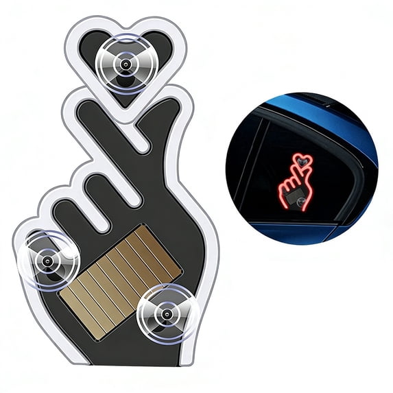 Solar Powered Finger Heart Window Light, Wireless LED Neon Heart Shape C-Pillar Decorative Lamp, Colorful Atmosphere Light for Car Interior Exterior, 1PC