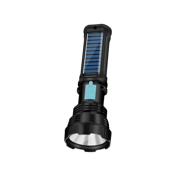 Solar Powered Flashlight with USB Charging, 2400mAh Battery, Long Range LED and COB Floodlight for Outdoor Camping Emergency