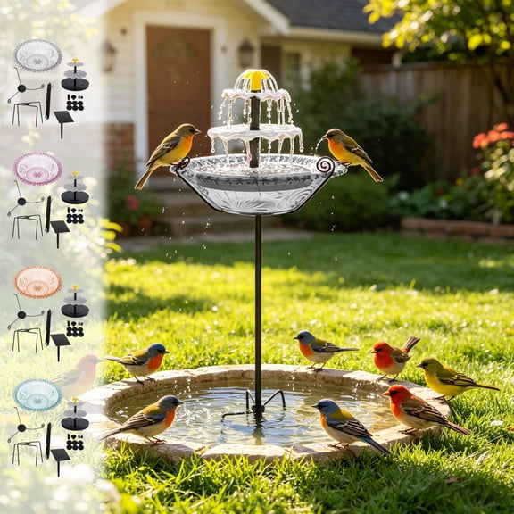 Solar Powered Floating Bird Bath Durable Outdoor Bird Feeder Tub Effortless Ground Stake Setup For Backyard Garden Nature Observation