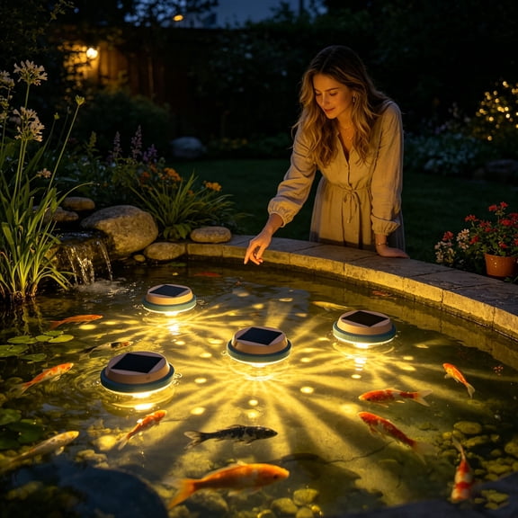 Solar Powered Floating Pond Light, IP45 Waterproof Submersible LED Underwater Pool Lamp, Floating Light for Garden Koi Pond Fountain Backyard Party Night Lighting(Warm Light)