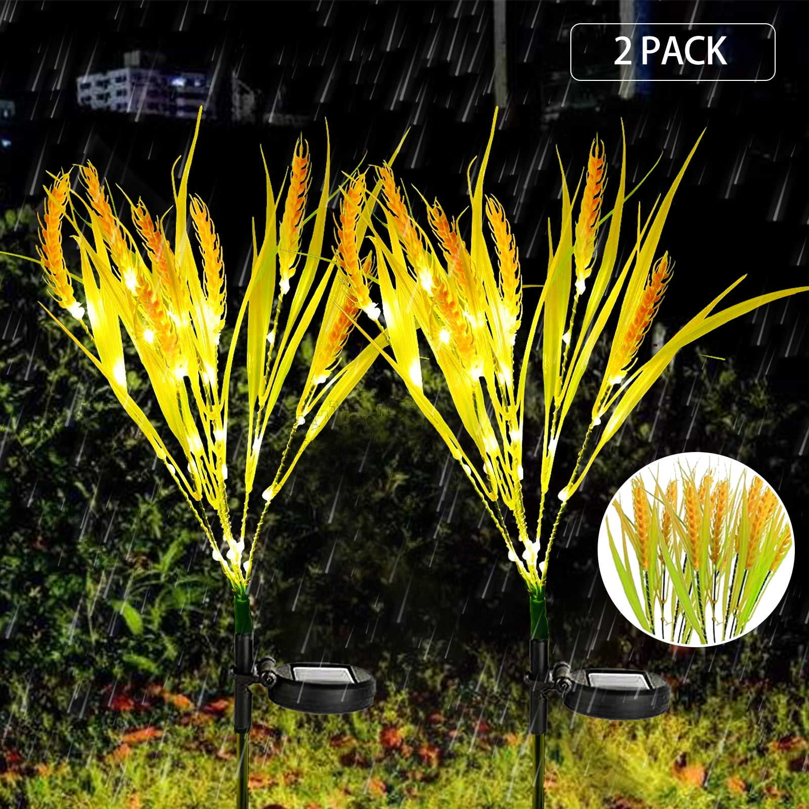 Solar Powered Flowers Lights, Waterproof LED Wheat Ear Lights, Outdoor Solar Garden Stake Lights for Patio Lawn Yard Pathway Decorations, 2 Pack