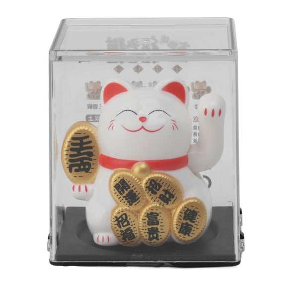 Solar Powered Fortune Cat, Lucky Cat Good Luck Feng Shui Decoration, Mini Cats Wealth Welcoming Cute Cat with Waving Arm, for Home Display Car Decor (White)
