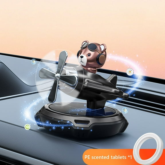 Solar Powered Fragrance Diffuser Car Air Freshener, Helicopter Car Glasses Bear Aromatherapy Car Perfume Ornaments in Car Aircraft, Bkack