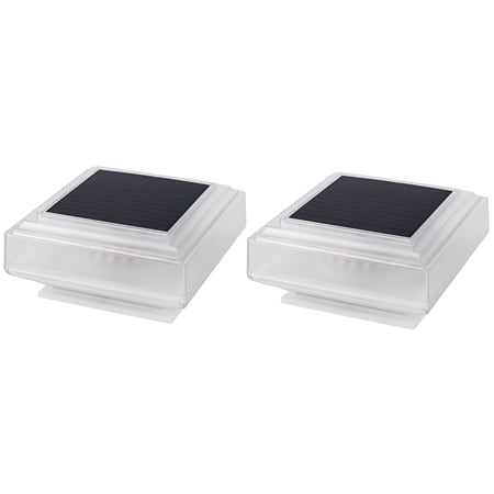 Solar Powered Frosted White Outdoor Garden Fence Post Cap LED Light 2 Pack