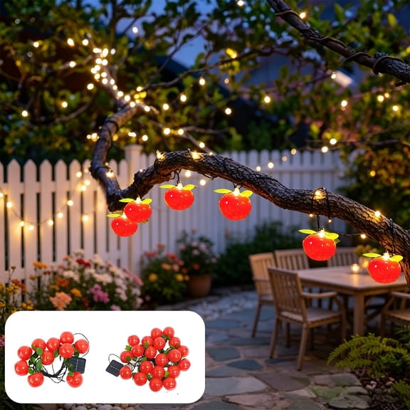 Solar Powered Fruit String Lights Outdoor Waterproof Decorative Garden Lights for Patio Balcony Yard and Festival Decor