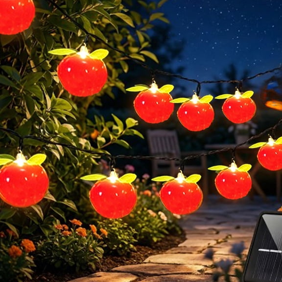Solar Powered Fruit String Lights, Red Plastic Outdoor Decorative Lights, Waterproof Garden Patio Balcony Fence Tree Ambient Festival Scenery Decor