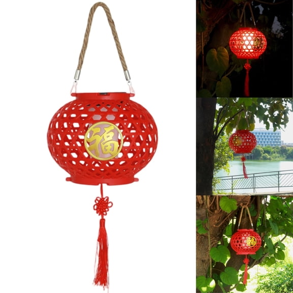 Solar Powered Fu Character Hanging Solar Lantern, Waterproof Outdoor Solar Lanterns for Garden and Halloween Decor