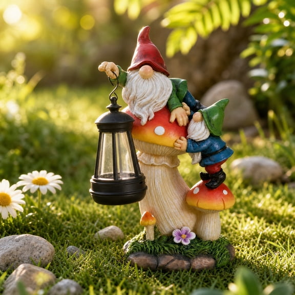 Solar Powered Garden Gnome Statue Resin Dwarf Figurine Waterproof LED Light For Patio Yard Lawn