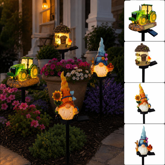 Solar Powered Garden Light, Resin Gnome Elf Statue Stake Light for Outdoor Yard Lawn Patio Decor, Decorative LED Landscape Light with Blue Garden Figure
