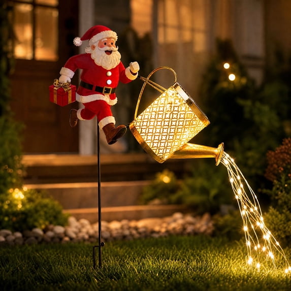 Solar Powered Garden Lights Outdoor Featuring Metal Santa Claus Design, Waterproof Pathway Lights for Yard Lawn, Christmas Outdoor Decorations