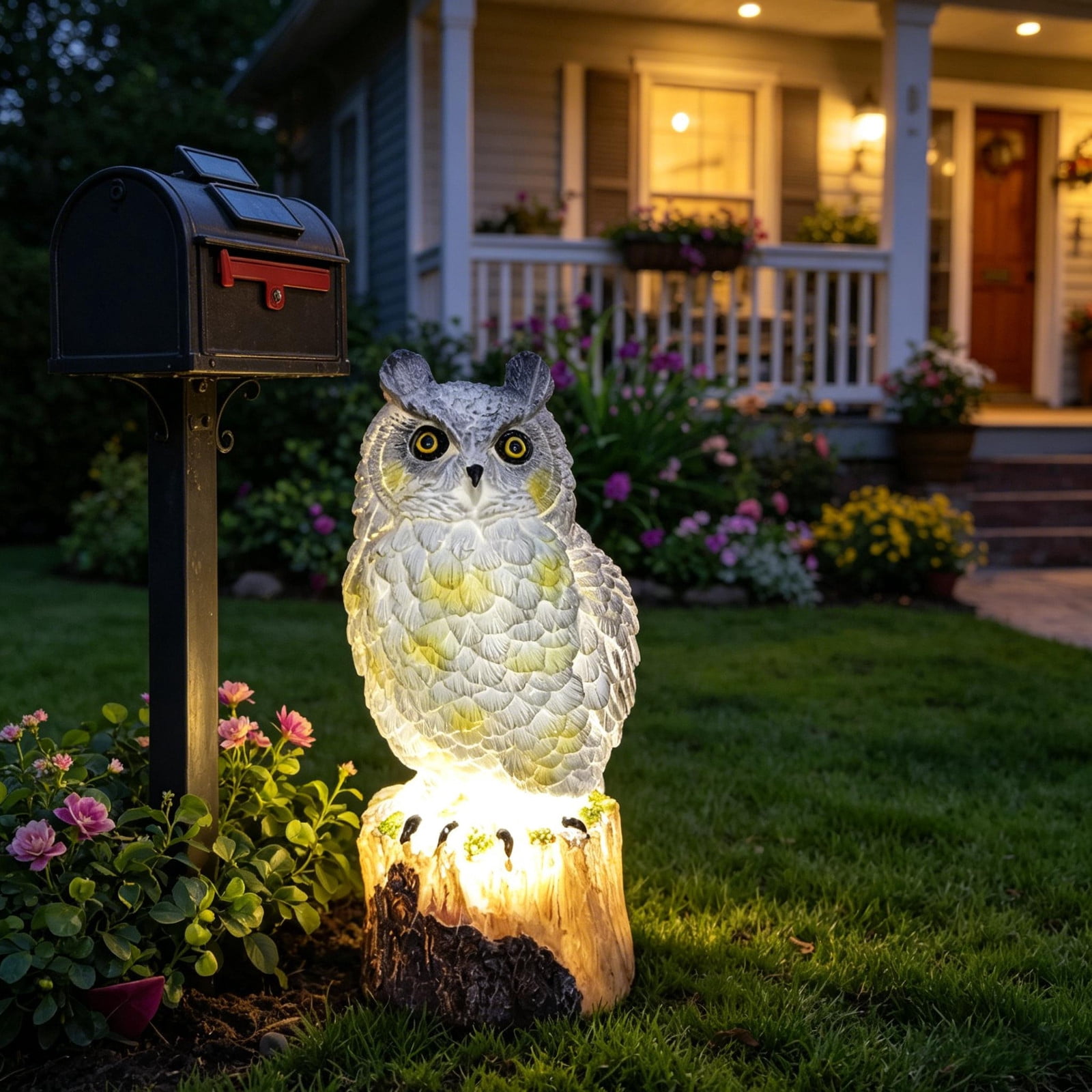 Solar Powered Garden Owl Decor, Waterproof Cute Animal Outdoor Figurine Lights Ornament, Statue Decor, with LED Lights Resin Yard Ornament for Garden Terrace Landscaping