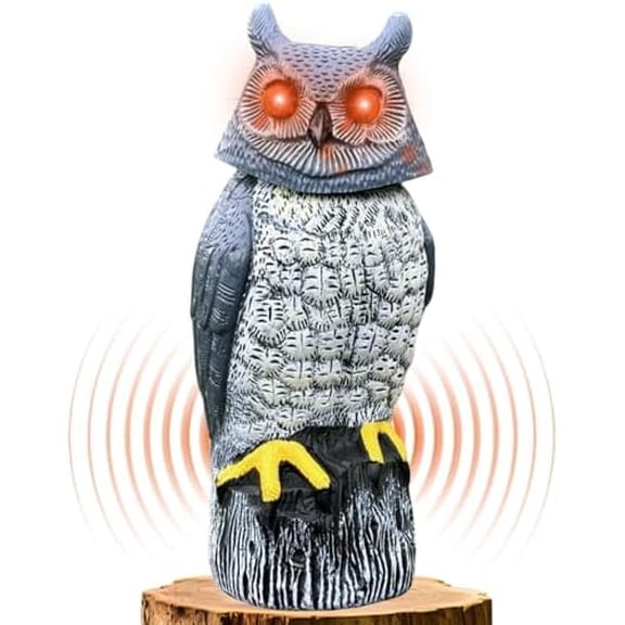 Solar Powered Garden Owl with Motion Detection, Rotating Head, Realistic Hoots and Silent Mode, Outdoor Statue and Sculpture, Owl Decoration for Home, Garden, Patio and Lawn$$Garden & Patio