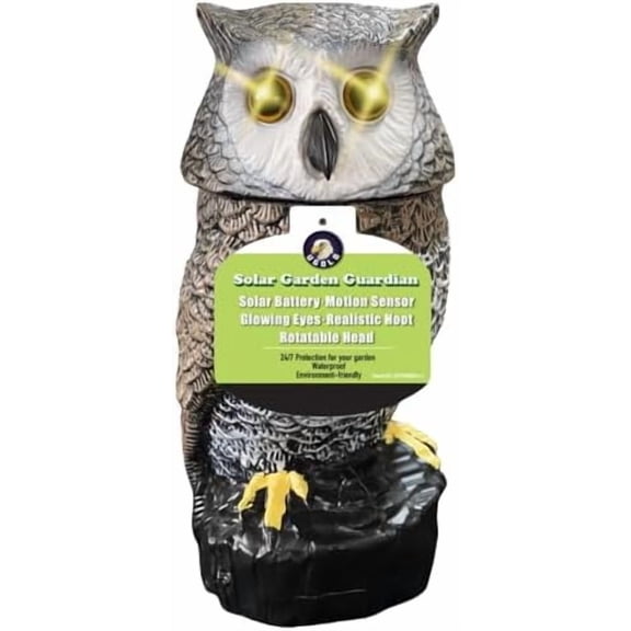 Solar Powered Garden Owl with Motion Detection, Rotating Head, Realistic Hoots and Silent Mode, Outdoor Statue and Sculpture, Owl Decoration for Home, Garden, Patio and Lawn$$Garden & Patio