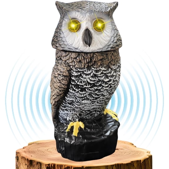 Solar Powered Garden Owl with Motion Detection, Rotating Head, Realistic Hoots and Silent Mode, Outdoor Statue and Sculpture, Owl Decoration for Home, Garden, Patio and Lawn