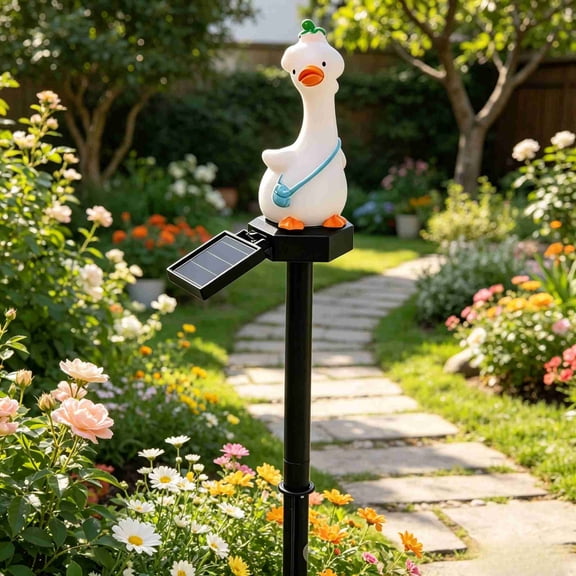 Solar Powered Goose Statue Light, Waterproof LED Garden Stake Lamp for Walkway, Patio & Lawn, Resin Outdoor Decorative Landscape Lighting