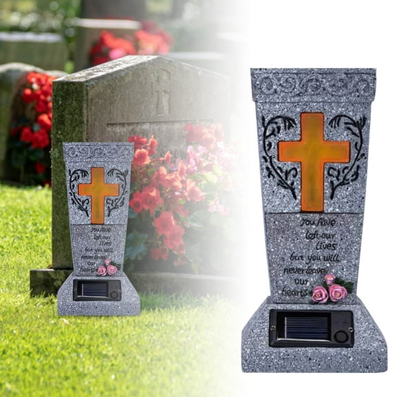 Solar Powered Grave Vase - Cross Design LED Memorial Flower Holder - Cemetery Vase with Spike for Headstones - Beautiful Tribute Gift for Loss of Loved One