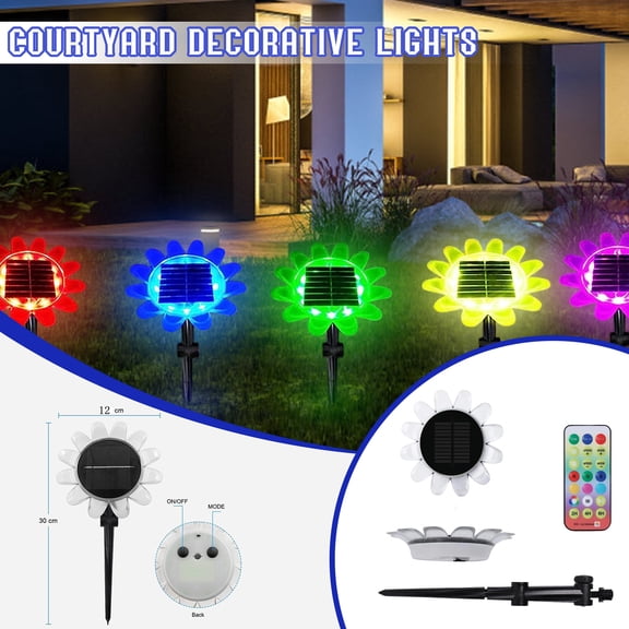 Solar Powered Ground Mounted Outdoor Led Light with Remote Control - Seven-Color Rgb Waterproof Landscape Lighting for Garden Pool and Courtyard Decor