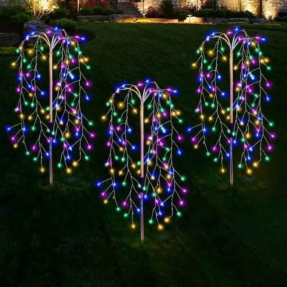 Solar-Powered Ground Stake Firecracker String Lights With 120 LEDs – Outdoor Garden Yard Decoration for Festive Parties & Holiday Ambiance