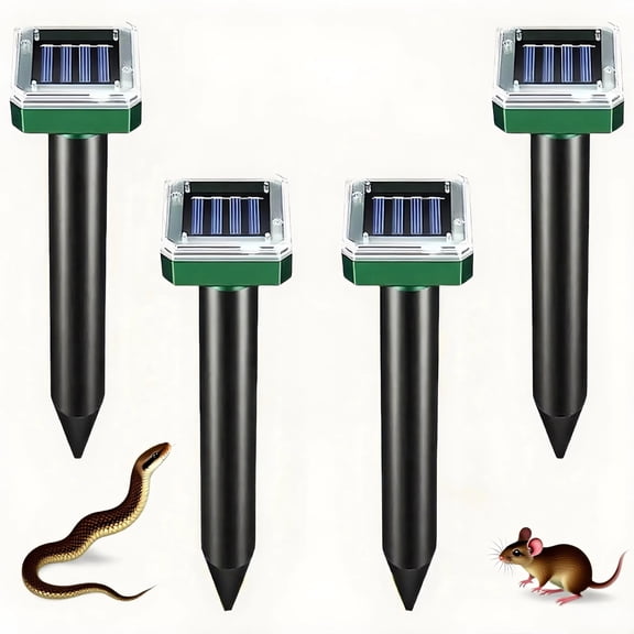 Solar Powered Ground Vibrating Repellent 4 Pack Ultrasonic Pest Control for Garden Lawn Yard Rodent Snake Rabbit Deterrent
