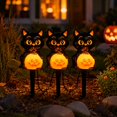 thumbnail image 1 of Solar Powered Halloween Cat Holding Pumpkin Garden Stake Light, LED Outdoor Cat Statue Lamp, Weather Resistant Decor for Yard, Pathway, Patio & Fall Halloween Display (Black - 3 Pcs), 1 of 4