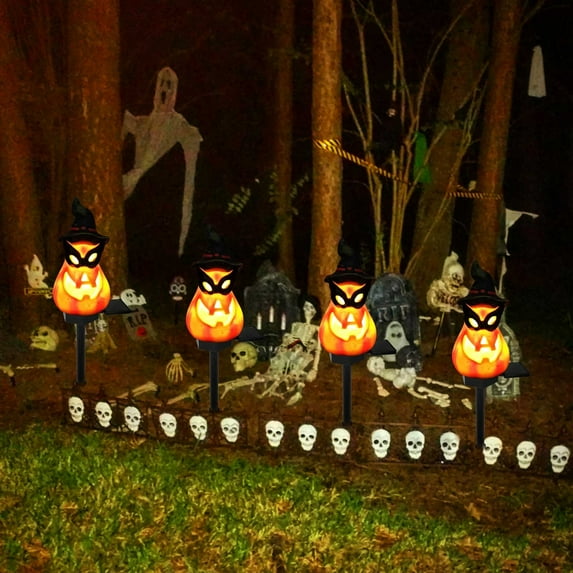 Solar Powered Halloween Decorations Outdoor,Pumpkin Ghost Lantern with Ground Stake,Waterproof Resin Craft for Garden Yard Patio Party,LED Solar Light for Halloween Ghost Festival Decor