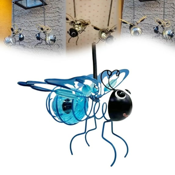 Solar-Powered Hanging Bee Light - Metal LED Outside Bugs with Bouncy Springs - Solar Fairy Lights for Outside Garden Decor Backyard Balcony Porch Spring Decoration