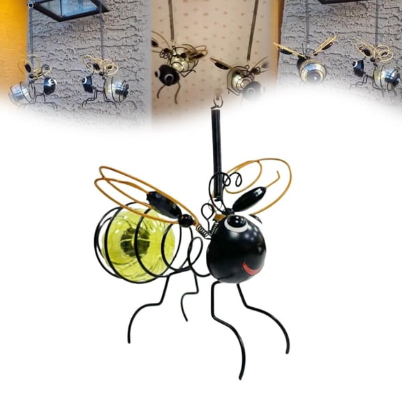 Solar-Powered Hanging Bee Light - Metal LED Outside Bugs with Bouncy Springs - Solar Fairy Lights for Outside Garden Decor Backyard Balcony Porch Spring Decoration
