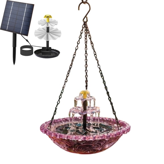 Solar Powered Hanging Bird Bath Fountain with 2-Tier Water Waterfall, Decorative Crystal Clear Bowl for Garden, Patio & Outdoor Yard Decor
