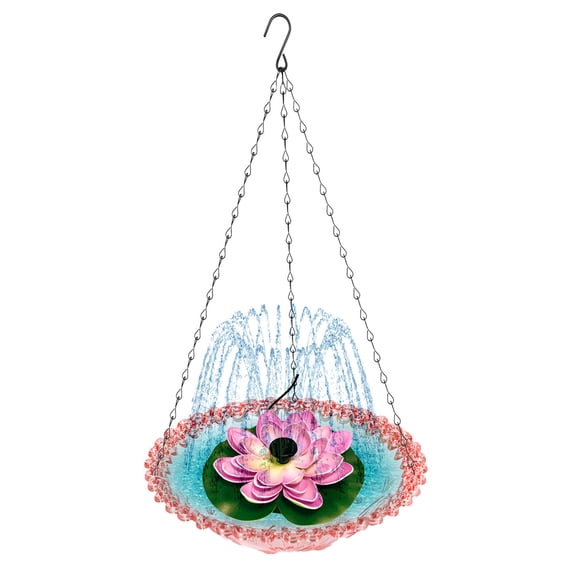 Solar Powered Hanging Bird Bath with Bubbler for and Wild Birds Outdoor Garden Water Feeder