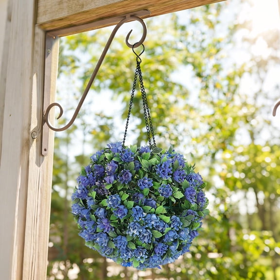 Solar Powered Hanging Flower Ball Decoration For Outdoor Garden Patio Porch, Artificial Floral Basket Lighted Plant Decor For Yard Balcony Pathway Wedding And Seasonal Display(Blue)