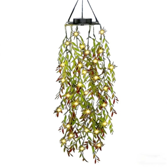 Solar Powered Hanging LED Light String, Artificial Willow Leaf Decor Lamp, Waterproof Plants Pendant Light for Patio Garden Porch Outdoor Landscape Night Decoration