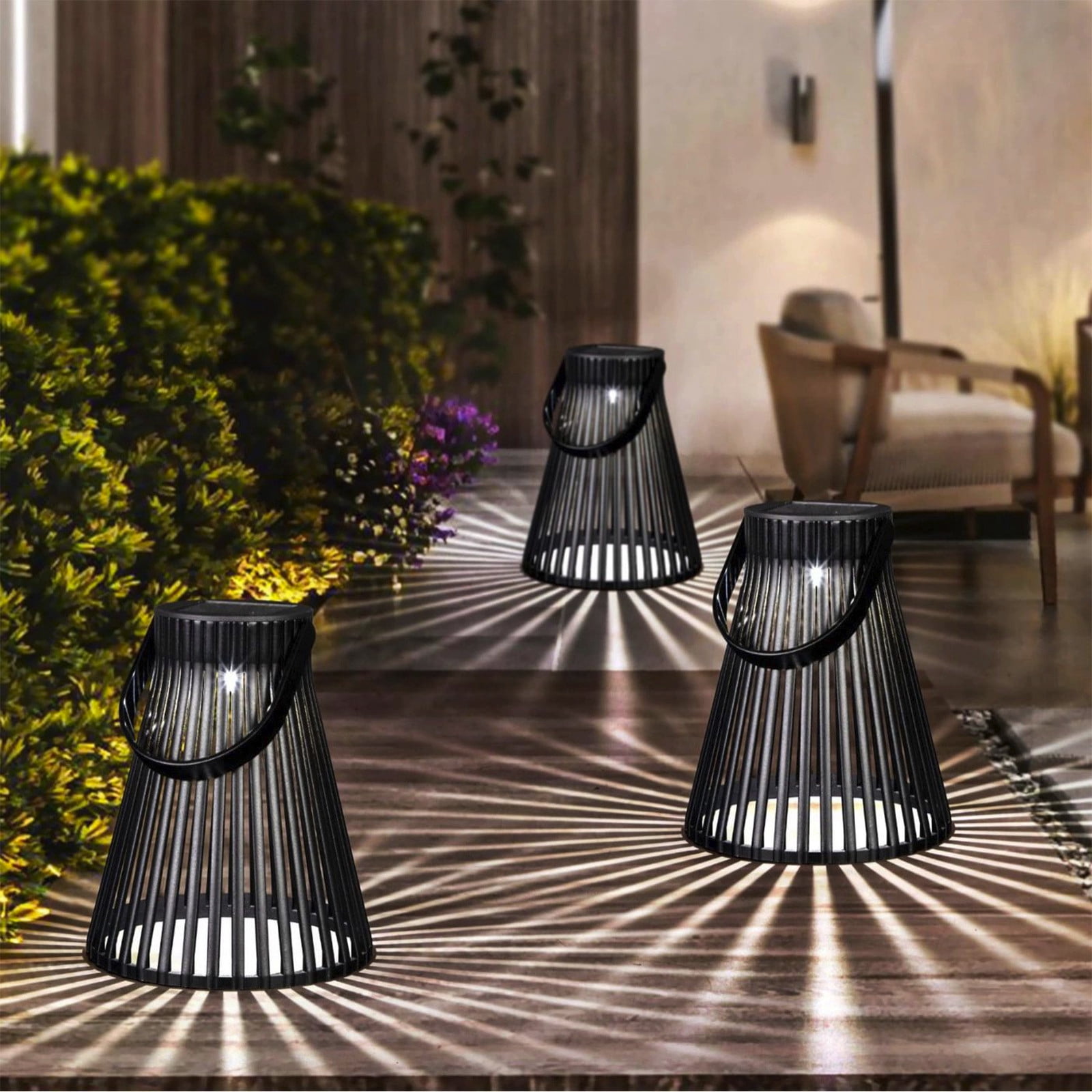Solar-Powered Hanging Lantern with Metal Grille - Outdoor Garden Light ...