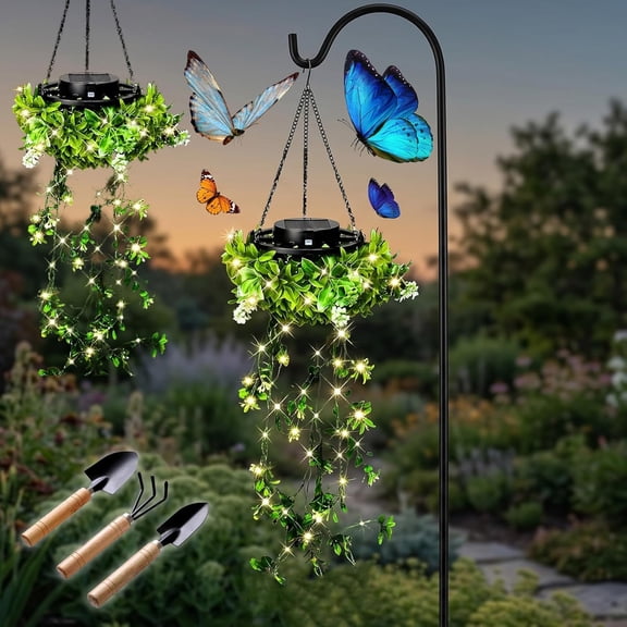 Solar-Powered Hanging Milan Grass Light, Hanging Solar Lights Outdoor Waterproof, IP65 Solar Hanging Tree Lights, Lifelike Artificial Foliage String Lights Outdoor Decor for Garden Patio Fence