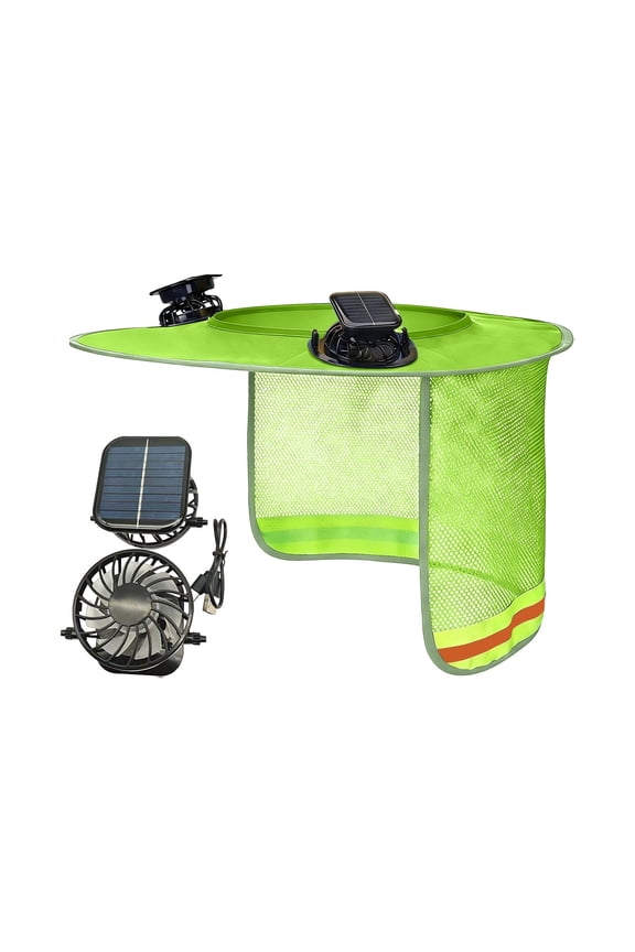 Solar Powered Hard Hat Sun Shade with Dual Fans,Breatha Hard Hat Neck Flap with Solar & USB Charging Fans,Reflective Safety Hard Hat Visor for Construction Workers,Outdoor Work,Gardening